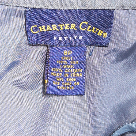 Y2K Silk Charter Club Sz 8P Women's Blue Suit - Picture 7 of 8
